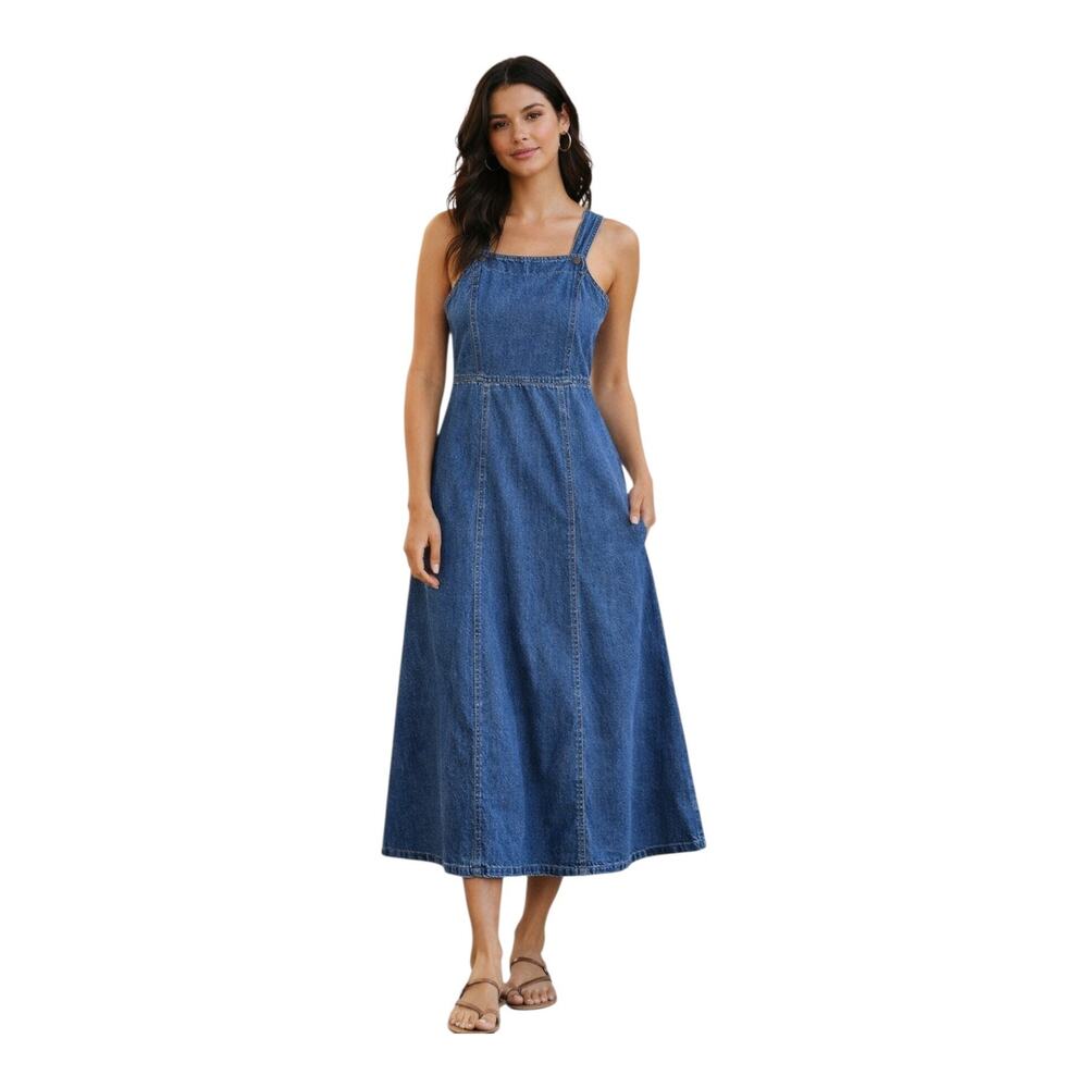 WOOLRICH Women S Jean Dress Midi Maxi Pinafore Jumper Blue Boho Western Vintage